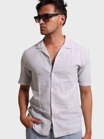 JONESBURG MEN'S LIGHT BLUE TEXTURED FINE CHECKS RELAXED FIT