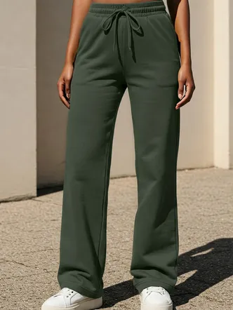Olive Plain Wide Leg Track pant