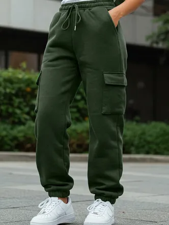 Olive Plain Baggy Fit Cargo Jogger