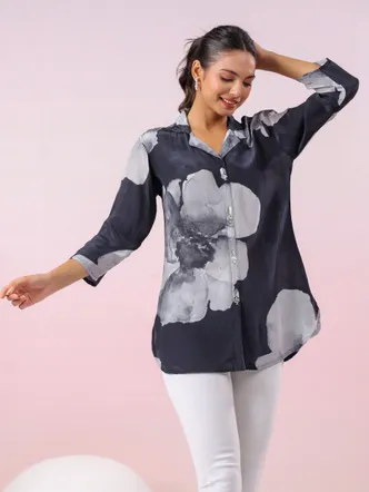 Black Printed Russian Silk Top