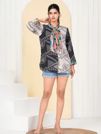 Black & Cream Abstract Print Viscose Shirt