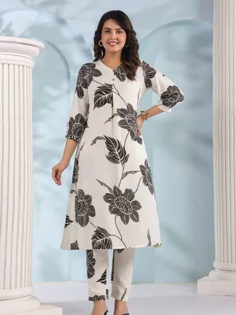 Bold Floral Viscose Kurta Pant Set