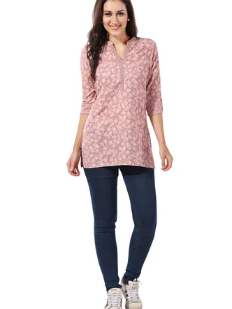 Pretty Pastel Peach Rayon Short Kurti Tunic Top