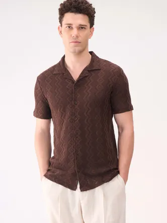 CROCHET TEXTURED BROWN SHIRT