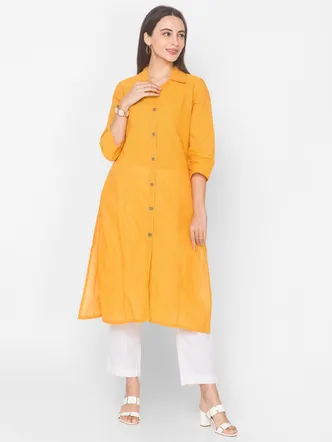 Mustard Collar Neck Straight Kurta