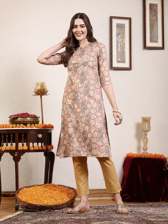 Women Brown Printed Straight Kurta