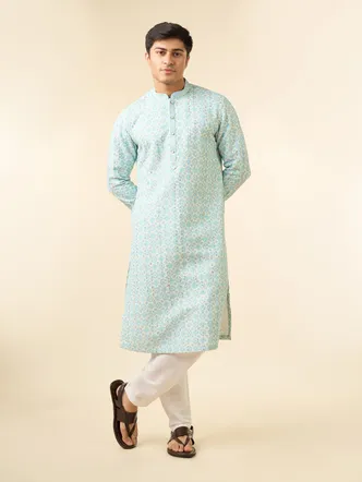 Diwas By Manyavar Light Blue Georgette Kurta for Men