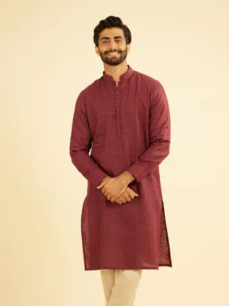 Manyavar Vibrant Wine Linen Kurta for Men