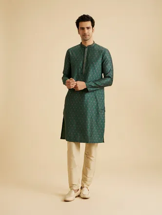 Manyavar Emerald Elegance Brocade Kurta Pajama for Men