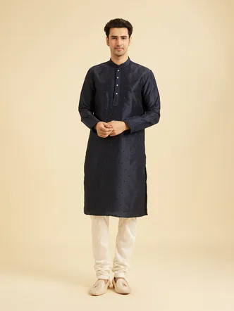 Manyavar Regal Dark Blue Kurta Pajama Set for Men