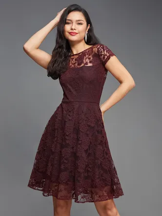 Miss Chase Women's Wine Skater Dress