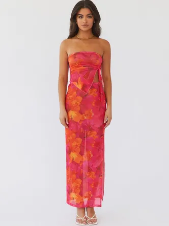 Party Mesh Tube Top With Skirt - Floral Sun