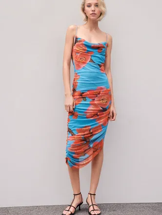 MWB Printed Drape Tulle dress