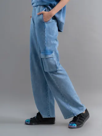 Denim Wash 100% Cotton Terry Cargo Pant