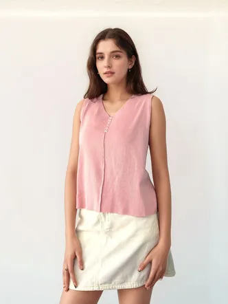 Pink Tank Top with Embroidery Detailing