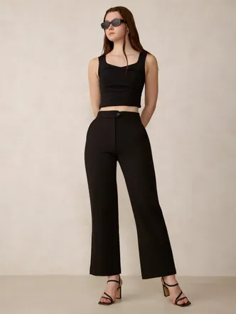 Black Extended Waist Band Straight Fit Trouser