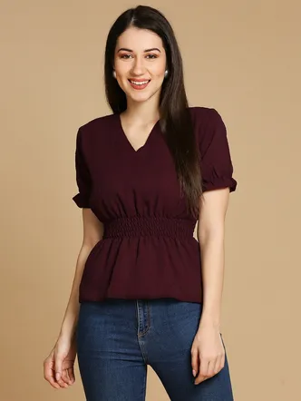 Maroon Cinched Waist Top