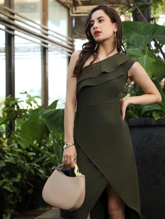 SOLID OLIVE GREEN DRESS