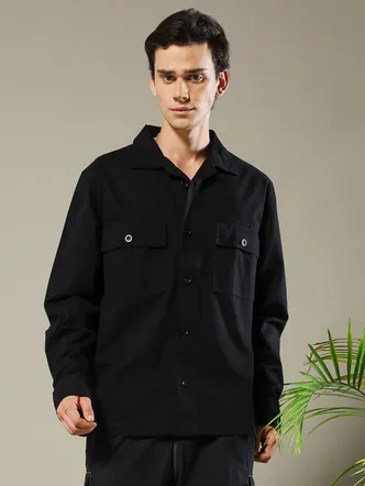 Solid Men Shacket - Black