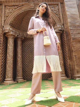 Fringed Block Kurta With Trousers