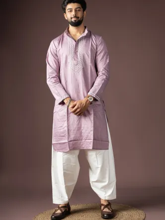 Lavender Grey Beads Work Kurta