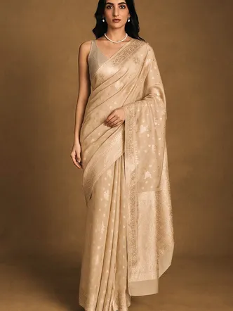 Regal Odessey Woven Zari Ecru Saree With Blouse
