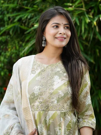 PREMIUM COTTON GREEN EMBROIDERED SUIT 3 PC. SET