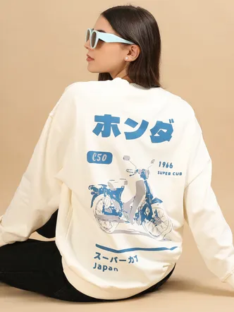 Oversized Graphic Round Neck Pullover Sweatshirt