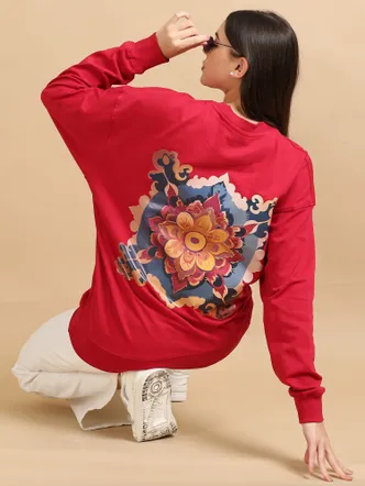 Oversized Graphic Round Neck Pullover Sweatshirt