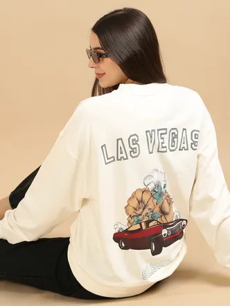 Oversized Graphic Round Neck Pullover Sweatshirt