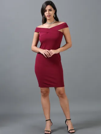 Off Shoulder Slim Midi Dress