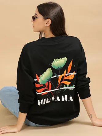 Oversized Graphic Round Neck Pullover Sweatshirt