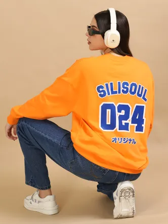 Oversized Graphic Round Neck Pullover Sweatshirt