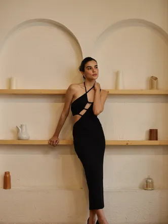 Isa Black Strap Detail Dress