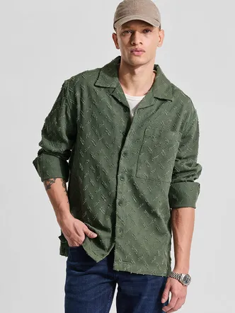Snitch Green Textured Relaxed Fit Overshirt