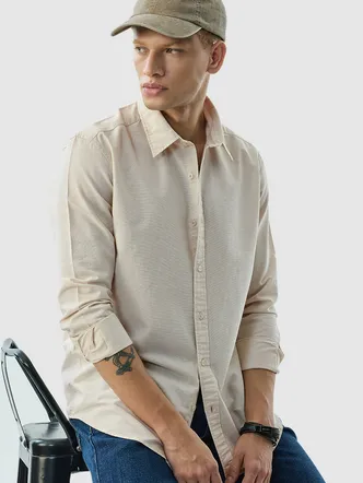Beige Solid Slim Fit Shirt