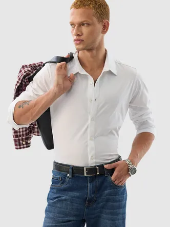 Snitch White Solid Slim Fit Shirt