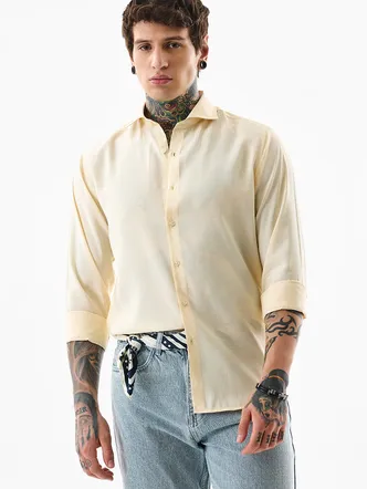Cream Plain Slim Fit Shirt