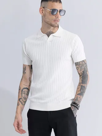 Sleek Striped White Polo T-Shirt