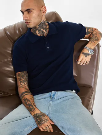 Core Lab Navy Textured Polo T-Shirt