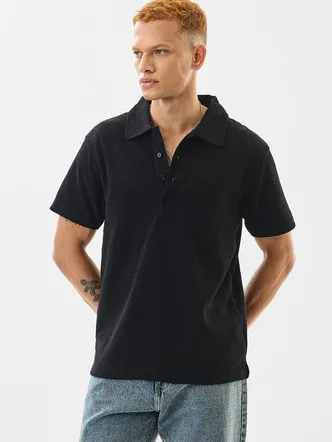 Slim Fit Flat Knit Black T-Shirt
