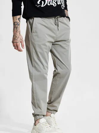 Light Beige Mid Rise Slim Fit Joggers