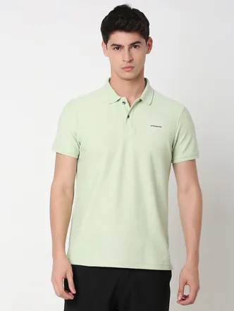 Spykar Slim Fit Solid Polo Collar Green T-Shirt For Men