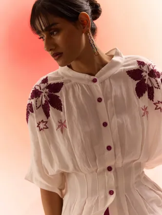 Off White Drop Shoulder Embroidered Top