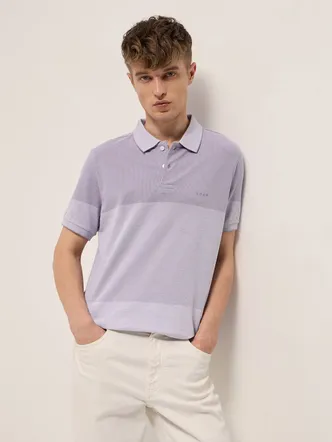 Purple Slim Fit Polo with Tonal Color-Block Design