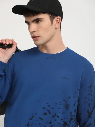 Men Blue Printed Relaxed Fit Sweatshirt