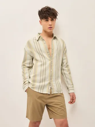 Green Stripes Slim Fit Casual Shirt