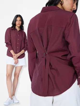 The Souled Store Back Tie Up Shirt: Claret Women Shirts