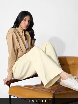 The Souled Store Flared Joggers: Off-White Women Flared Joggers