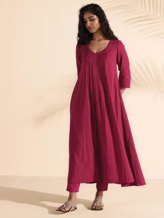 True Browns Carrot Cotton Dobby Kurta Pant Set